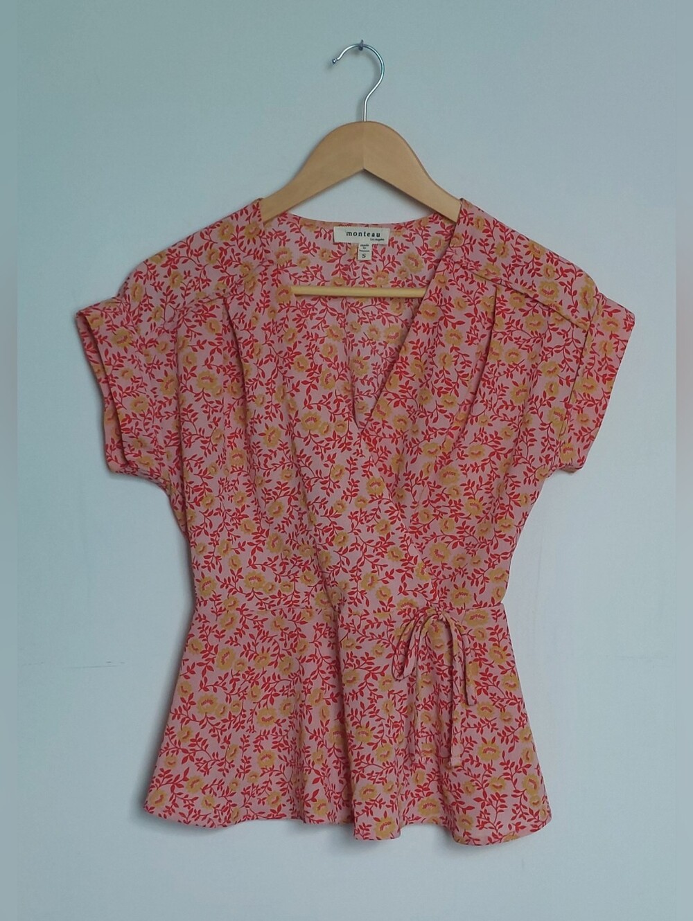 Monteau Pink and Yellow Floral Wrap-Top